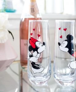 Silver Buffalo Disney Mickey & Minnie Mouse Kiss Hearts 2pc Stemless Fluted Glass Set