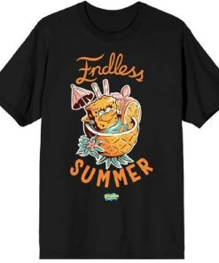 Bioworld Spongebob Squarepants Pineapple Pool Drink Endless Summer Black T-Shirt T-shirts