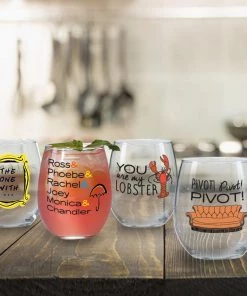 Silver Buffalo Friends Quotes And Icons 4pc 12oz Stemless Glass Set 7 Silver Buffalo Friends Quotes And Icons 4pc 12oz Stemless Glass Set