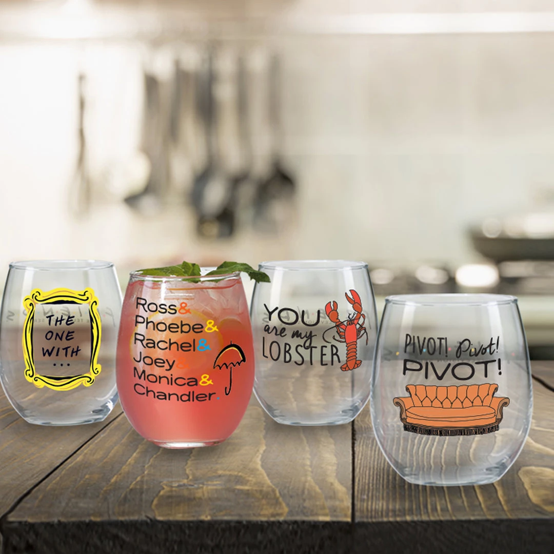 Silver Buffalo Friends Quotes And Icons 4pc 12oz Stemless Glass Set 5 Silver Buffalo Friends Quotes And Icons 4pc 12oz Stemless Glass Set