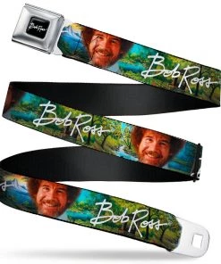 Buckle-Down Bob Ross Smiling Icon Full Color Black White Seatbelt Buckle Belt