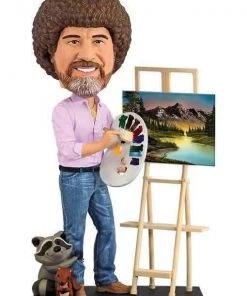 Royal Bobbles Bob Ross Bobble Head Figure With Easel