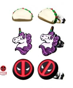 Body Vibe Marvel Comics Stainless Steel Deadpool Stud Earring Set 3pc Pack