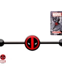 Body Vibe 14g 1 3/8 Black Plated Industrial Barbell With Deadpool Logo Marvel