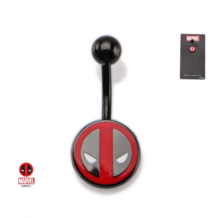 Body Vibe 14g 7/16 Black Plated Navel With Fixed Deadpool Logo Charm Disney 3 Body Vibe 14g 7/16 Black Plated Navel With Fixed Deadpool Logo Charm Disney