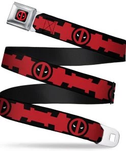 Buckle-Down Deadpool Logo CLOSE-UP Full Color Black/Red/White ADULT Seatbelt Belt - Deadpool Logo/Chest Stripe2 Black/Red/White Webbing Marvel