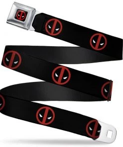 Buckle-Down Marvel Deadpool Logo Full Color Black/ Red/White SeatBelt Belt