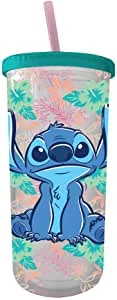 Silver Buffalo Disney Lilo And Stitch Tropical Pattern Plastic Tall Tumbler 20-Ounce