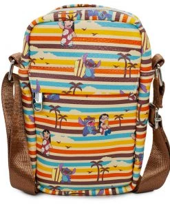Buckle-Down Disney Lilo & Stitch Poses Stripe Tan Multi Color - Women's Crossdody Wallet