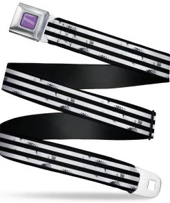 Buckle-Down Beetlejuice Text Logo Full Color Purple/White Suit Striping Black Seatbelt Belt