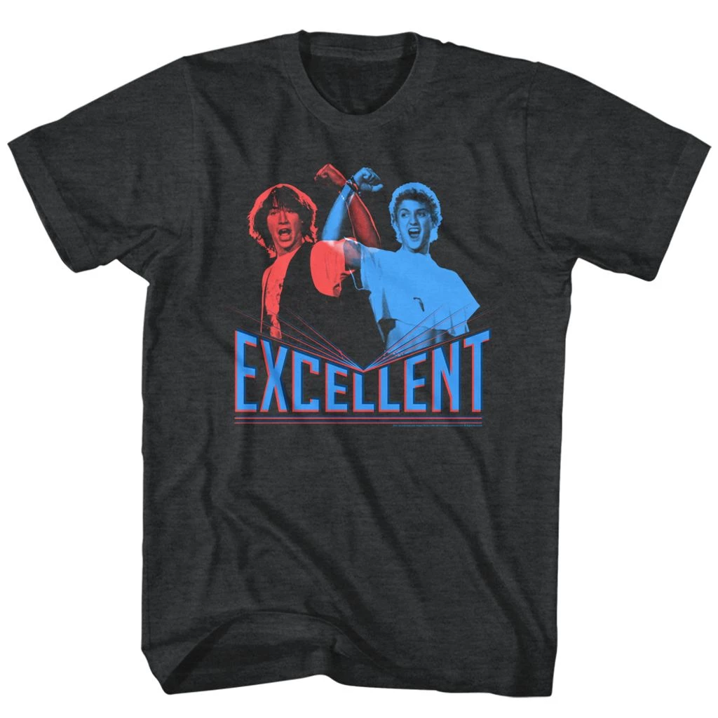 American Classics Bill And Ted -3D "Excellent" - Black Heather Adult Fitted T-shirt Tee 3 American Classics Bill And Ted -3D "Excellent" - Black Heather Adult Fitted T-shirt Tee