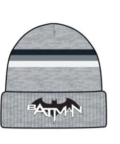 Danielle Nicole DC Comics Batman Bat Symbol And Text Striped Cuff Knit Beanie