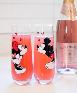 Silver Buffalo Disney Mickey & Minnie Mouse Kiss Hearts 2pc Stemless Fluted Glass Set