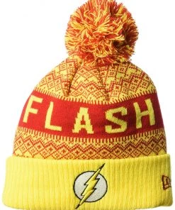 New Era Flash Wintry Pom Knit Beanie Hat DC Comics