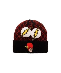 Bioworld The Flash Faces Lightning Bolts Poms Beanie Hat DC Comics