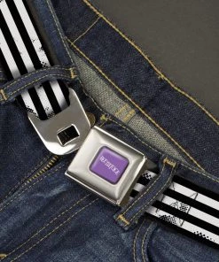 Buckle-Down Beetlejuice Text Logo Full Color Purple/White Suit Striping Black Seatbelt Belt