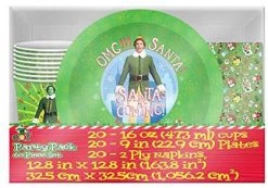 Silver Buffalo Movies Warner Brothers Elf OMG Santa Paper Plate, Cup And Napkin Party Pack, 60 Piece, Multicolor