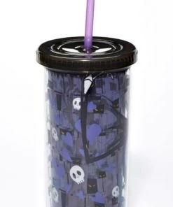 Silver Buffalo The Nightmare Before Christmas Jack Skellington Skull And Heart Cup With Straw