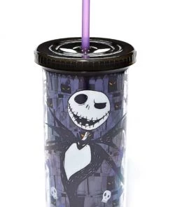 Silver Buffalo The Nightmare Before Christmas Jack Skellington Skull And Heart Cup With Straw