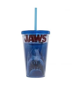 Silver Buffalo Jaws Movie Plastic Cold Cup With Lid And Straw, 16-Ounces