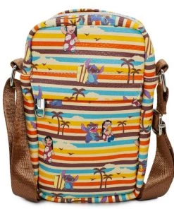 Buckle-Down Disney Lilo & Stitch Poses Stripe Tan Multi Color - Women's Crossdody Wallet