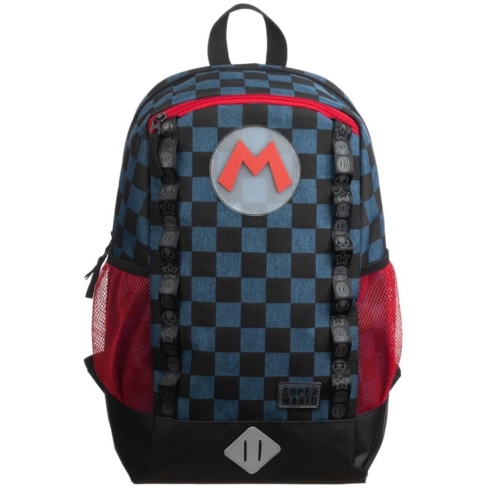 Bioworld Super Mario Navy Check Backpack 3 Bioworld Super Mario Navy Check Backpack