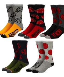 Bioworld Naruto Split Color 5 Pair Pack Crew Socks