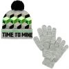 Bioworld Minecraft Time To Mine Youth Pom Beanie & Gloves Combo 2 Bioworld Minecraft Time To Mine Youth Pom Beanie & Gloves Combo