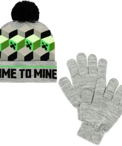 Bioworld Minecraft Time To Mine Youth Pom Beanie & Gloves Combo