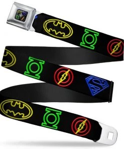 Buckle-Down DC Comics Justice League Neon Symbols Seat Belt Buckle ADULT'S Belt