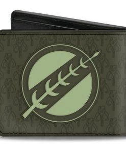 Buckle-Down Movies Star Wars Boba Fett Helmet + Mandalorian Crest KYR'BES Skull Bi-fold Wallet