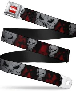 Buckle-Down Punisher Logo Close Up Full Red/Black Seatbelt Buckle Belt