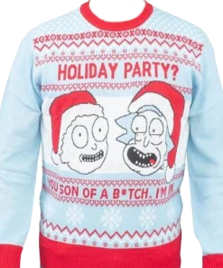 Ripple Junction Rick And Morty Holiday Party Light Blue Ugly Christmas Sweater