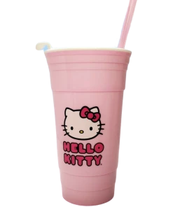 Silver Buffalo Hello Kitty Face Logo 32oz Plastic Tumbler W Lid & Straw