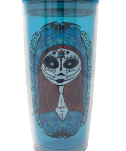 Silver Buffalo NBC- Sugar Skulls Jack And Sally 20oz Double Wall Travel Tumbler W/ Slide Close Lid