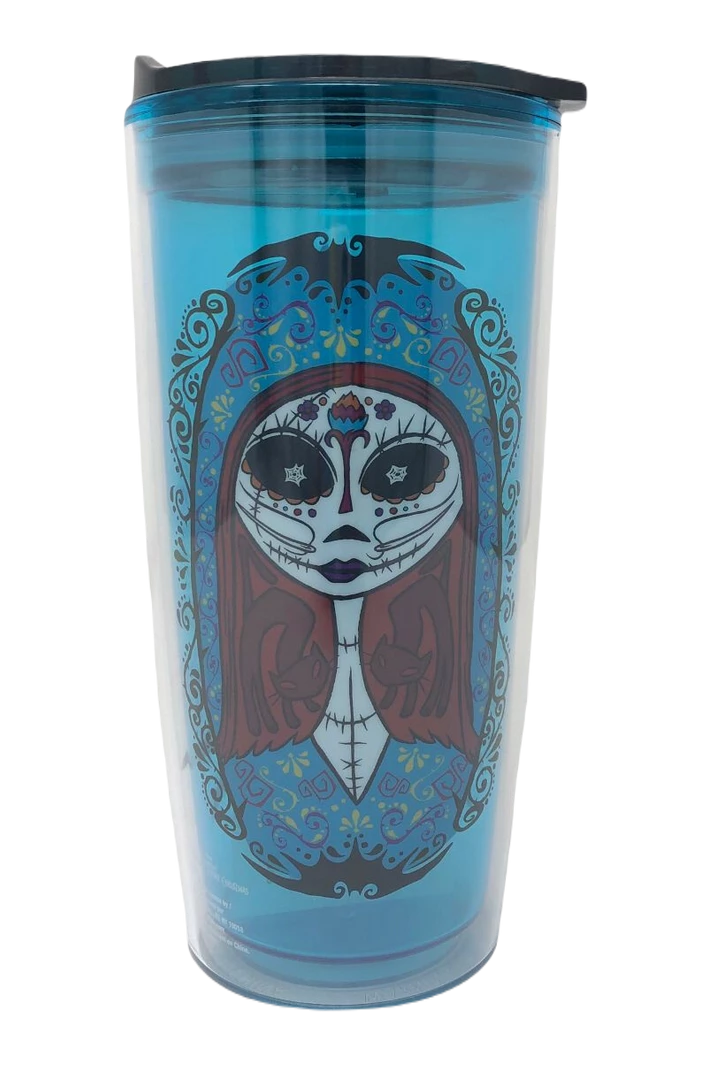 Silver Buffalo NBC- Sugar Skulls Jack And Sally 20oz Double Wall Travel Tumbler W/ Slide Close Lid 3 Silver Buffalo NBC- Sugar Skulls Jack And Sally 20oz Double Wall Travel Tumbler W/ Slide Close Lid