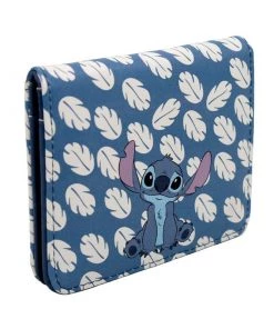 Buckle-Down Lilo & Stitch - Stitch Sweet Smiling Pose Close-Up Leaves Blue White Women's Wallet ID
