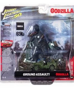 Toy Wonders Godzilla Façade W/Willys MB Jeep - Japan Police Reserve Corps (1/64 Scale Diecast Model Car, Green)