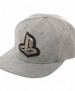 Bioworld Playstation Gray Distressed Metal Logo Snapback Hat Grey