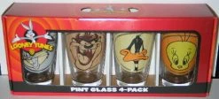 ICUP Looney Tunes Characters Retro Head Shots Pints 4 Glass Set, NEW BOXED Houseware