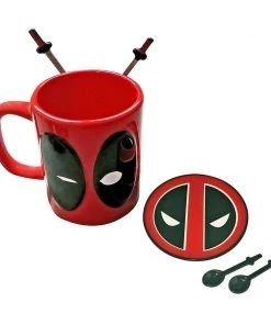 Silver Buffalo Deadpool With Sword Stirring Spoons Coffee Mug