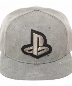Bioworld Playstation Gray Distressed Metal Logo Snapback Hat Grey