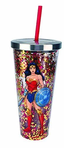 Spoontiques DC Comics - Wonder Woman Logo Glitter Cup W/Straw