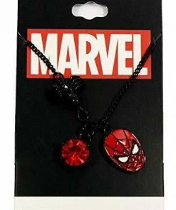 Bioworld Marvel Spider-Man Black Chain Necklace With Spider Charm Pendant And Red