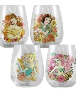 Bioworld Disney Princess 18 Oz. Contour Glass - Set Of 4