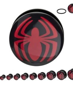 Body Vibe Black Acrylic Screw Fit Red Spider-Man Logo Plug
