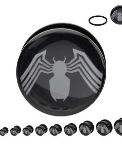 Body Vibe Black Acrylic Screw Fit White Spider-Man Venom Logo Plug Marvel