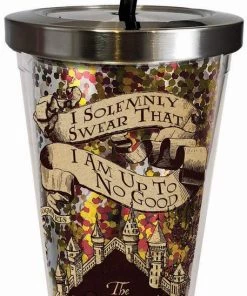 Spoontiques Harry Potter Solemnly Swear Glitter Cup W/Straw, 20 Ounces, Multicolored