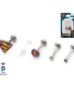 Body Vibe DC Comics Superman Logo And Gem Top Labret Stud Multi Packs