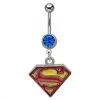 Body Vibe 14g 7/16 Stainless Steel Superman With Gem Dangle Navels DC Comics